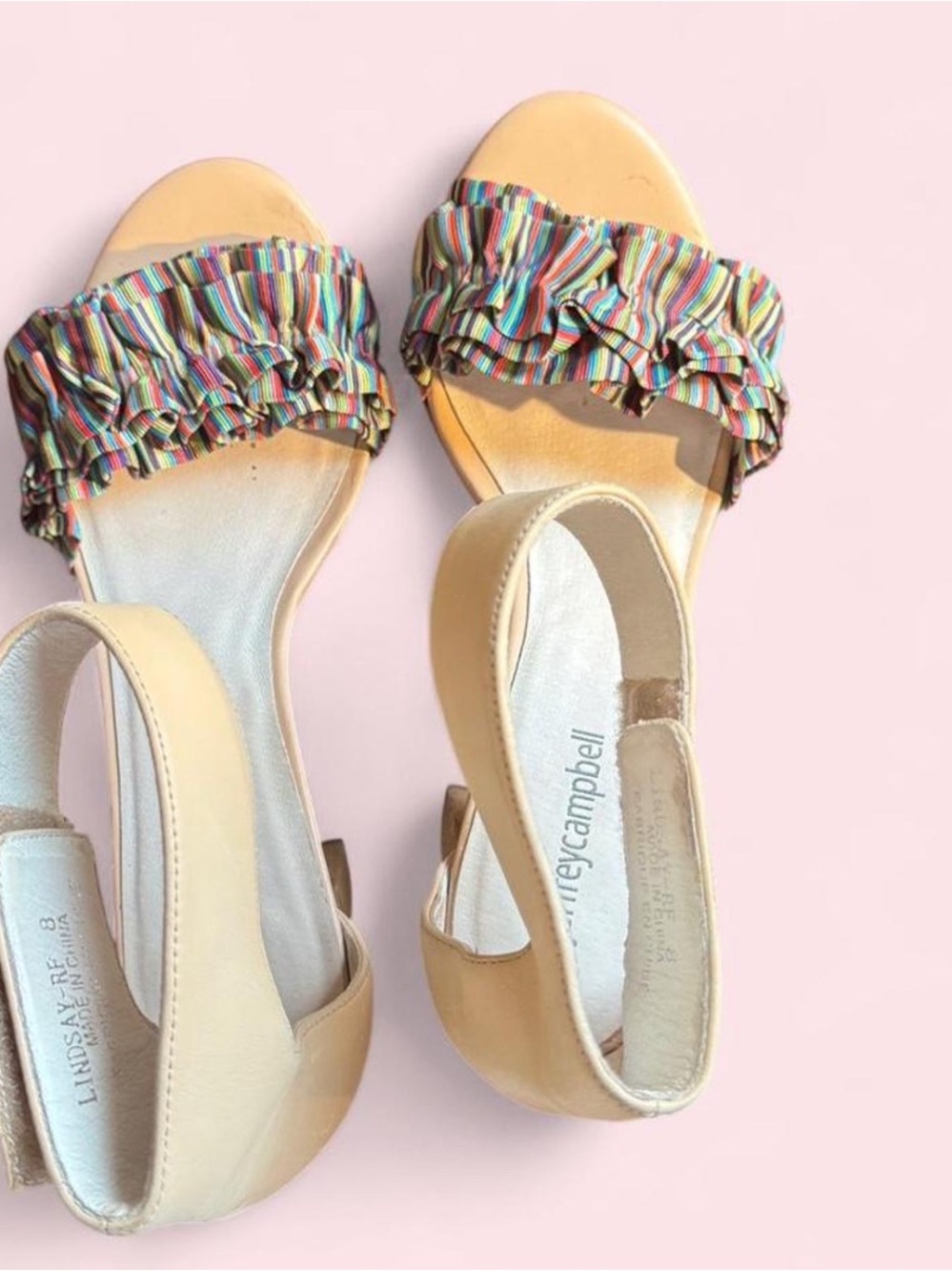 Jeffrey Campbell Beige Sandals with Multicolor Ruffle Strap